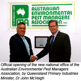 Official opening of the new national office of the Australian Environmental Pest Managers Association, by Queensland Primary Industries Minister, Dr John McVeigh 